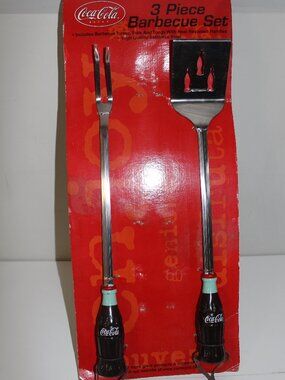 Vintage Coca Cola 3 Piece Barbecue Set Coke Bottle Handles *NO TONGS* NEW